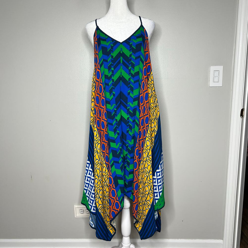 Multicolored Abstract Print Dress Handkerchief Asymmetrical Hem Maximalist‎ Sz S